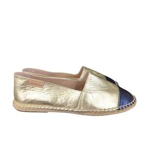 Mint & Rose Gold Leather Espadrille Flats Blue Cap Toe EU 40 Women's Size 9